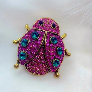 Rhinestone Ladybug Pink Brooch